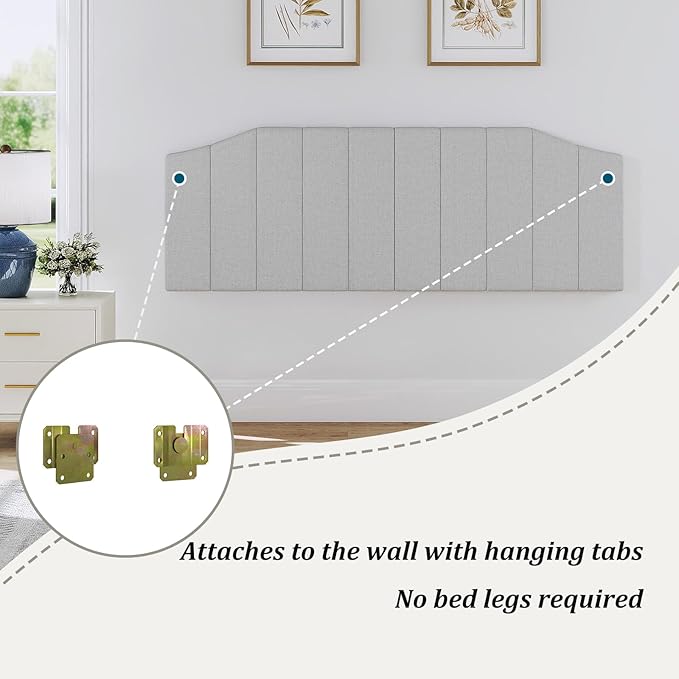 Furpopup King Size Headboard Only, Linen Upholstered Headboard King/California King Size Wall Mount and Bed Frame Mount, Featuring High-Density Sponge Padding Easy Assembly Comfort Style-Linen Gray