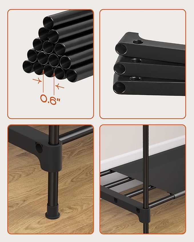 CASAMAYA Clothes Rack, Portable Closet, 54.3 Inch Large Capacity Wardrobe Closet, Clothes Storage Organizer with Shelves and 2 Hanging Rods, Easy to Assembly, Black PCT002B01