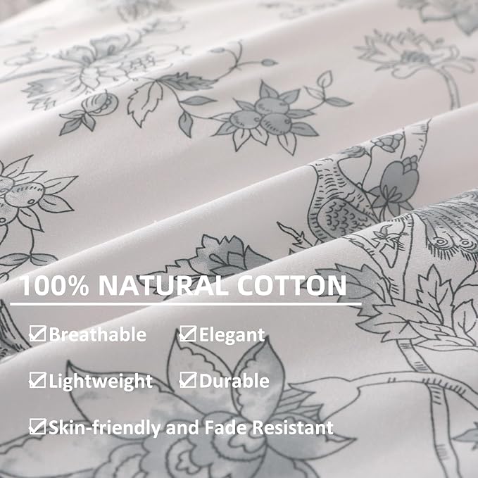 OAITE Duvet Cover Set,100% Cotton Comforter Cover with Leaf Pattern Duvet Cover Set,Soft Bedding Set Includes with 3 Piece (2 Pillow Shams,1 Duvet Cover)