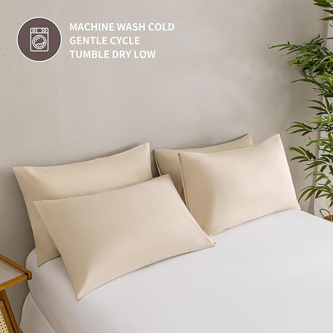 MINIPANDA Beige King Size Pillow Cases Set of 4 - Super Soft, Smooth and Breathable Pillow Cases King - Envelope Design - Machine Washable Lightweight (20X40 Inches (4 Piece))