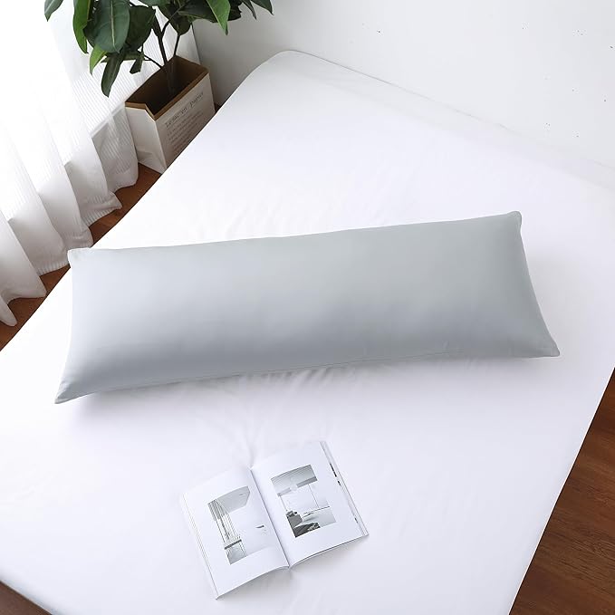 100% Egyptian Cotton Body Pillow Cover Long Pillow Case, 600 Thread Count Bed Pillow Protector with Zipper, Sateen Weave Cooling Full Body Pillowcase for Adults 20x54 Inches (1PC, Body, Gray)