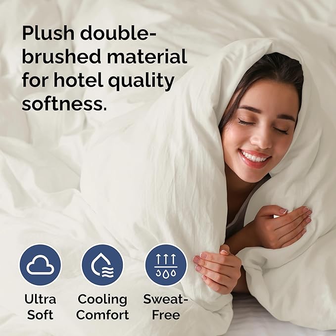 Duvet Cover King Size Set - Extra Soft King Duvet Cover 104" x 90" with 2 Pillow Shams - Hotel Luxury, Easy Care and Fade Free w/ Zipper Closures & Ties - All Season, Comfy, Cozy & Breathable (Ivory)