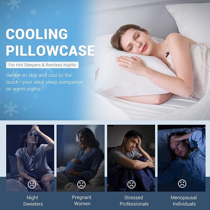 Elegear Cooling Pillow Cases for Hot Sleepers, Japanese Q-Max 0.5 Cooling Pillowcases, Both Sides[Cooling/Cotton], Breathable Soft Pillowcase for Hair and Skin, Set of 2-White (Queen (20'' x 30''))