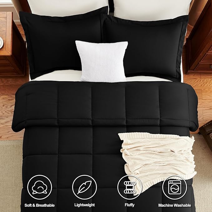CozyLux Oversized Queen Comforter Set, 270GSM Black Bedding Sets for All Seasons, 3 Pieces 98x98 Bed Set with 1 Down Alternative Comforter and 2 Pillow Shams, Soft, Lightweight, Breathable