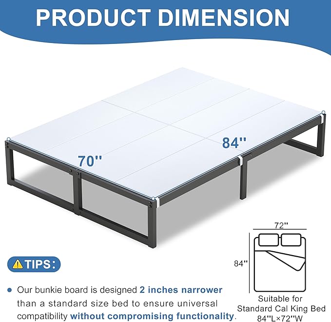 Lutown-Teen Bunkie Board California King Under Mattress High-Density Polymer Cal King Bunkie Board Anti-Sag, Breathable, Moisture Resistant, Noise Minimizing, White