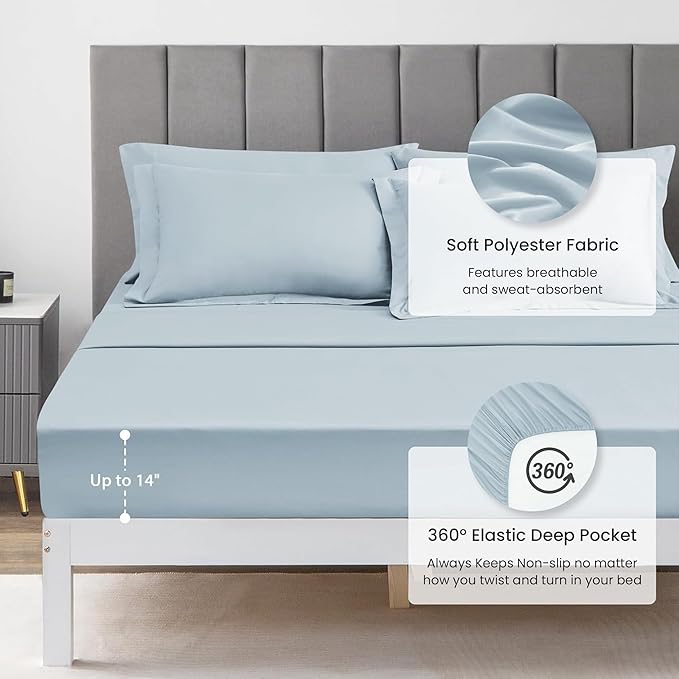 Love's cabin Full Comforter Set Light Blue, 7 Pieces Full Bed in a Bag, All Season Bedding Sets with 1 Comforter, 1 Flat Sheet, 1 Fitted Sheet, 2 Pillowcase and 2 Pillow Sham | Soft, Breathable, Lightweight, Comfortable