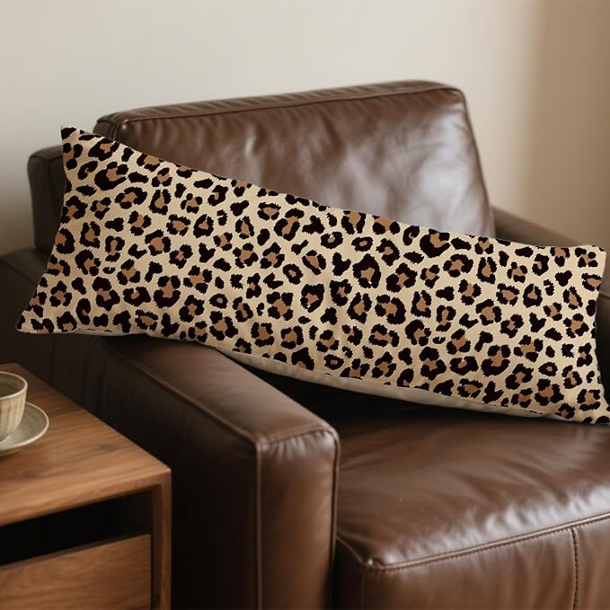 Trendy Leopard Print 20x54 Body Pillow Cover, Cheetah Print Room Decor, Girly Bedroom Dorm Decor, Funky Brown Leopard Animal Skin Decorative Long Body Pillow Cases for Bed Couch
