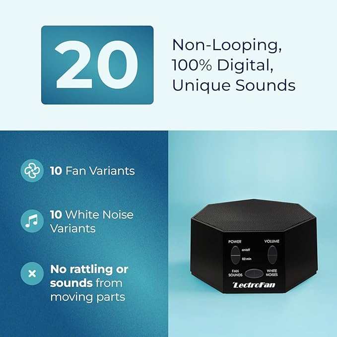 Adaptive Sound Technologies LectroFan Classic - Global Power Edition - Soothing Sound Machine for Sleep - Built-in Sleep Timer - Compact Design - Relaxation Support - Black