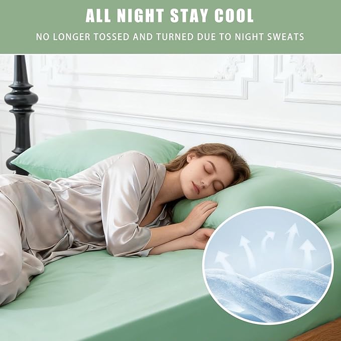 TELUS Cooling Body Pillow Case, Silky Soft Breathable Pillowcase with Envelope Close, Stay Cool All Night Pillow Cover for Hot Sleepers and Night Sweats, 20x54 Inch, Green