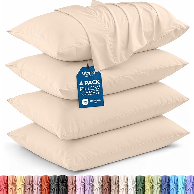 Utopia Bedding Queen Pillow Cases - 4 Pack - Envelope Closure - Soft Brushed Microfiber Fabric - Shrinkage and Fade Resistant Pillow Covers Queen Size 20 X 30 Inches (Queen, Beige)