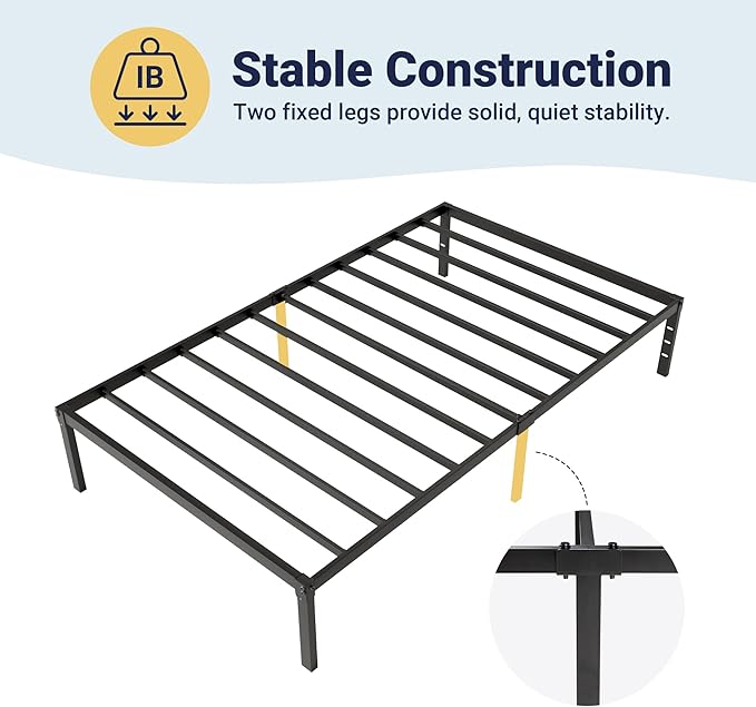 Allewie Twin Bed Frame, 14 inch Metal Platform Beds with Storage Space, No Box Spring Needed and Easy Assembly, Black