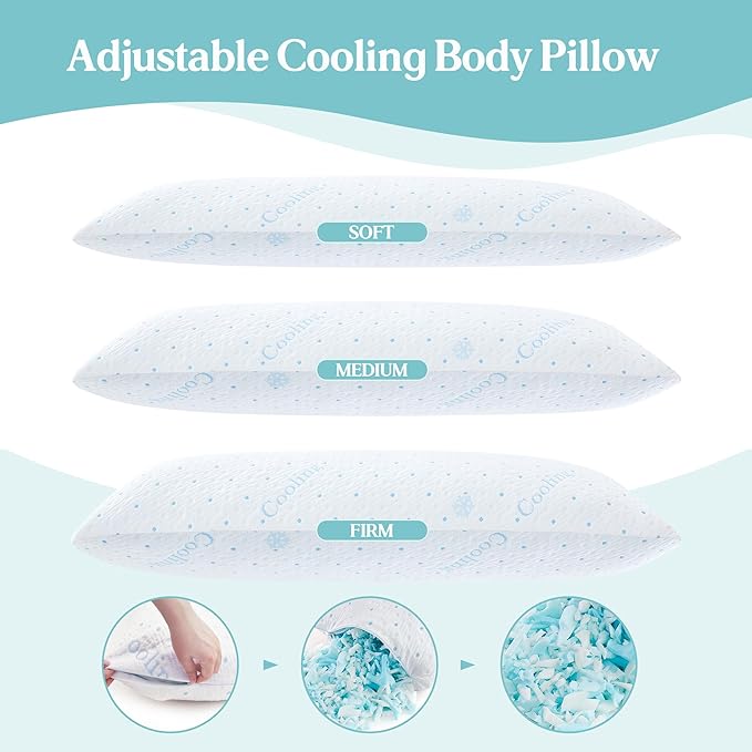 Dreamood Cooling Body Pillow Firmer 3200g 100% Shredded Memory Foam Body Pillows for Adults Side Sleeper Pregnancy Full Body Pillow 20x54 inch Adjustable with Washable Cover