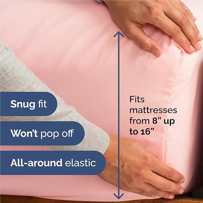 Full 6 Piece Sheet Set - Comfy, Breathable & Cooling - Hotel Luxury Bedding for Women, Men, Kids, Teens & Children - 1 Flat & 1 Fitted Sheet & 4 Pillowcases w/ Deep Pockets - Wrinkle Free - Baby Pink