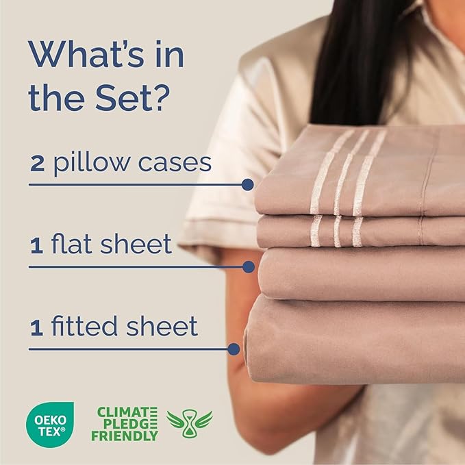 Cal King Size 4 Piece Sheet Set - Comfy Breathable & Cooling Sheets - Hotel Luxury Bed Sheets for Women & Men - Deep Pockets, Easy-Fit, Extra Soft & Wrinkle Free Sheets - Mauve Oeko-Tex Bed Sheet Set