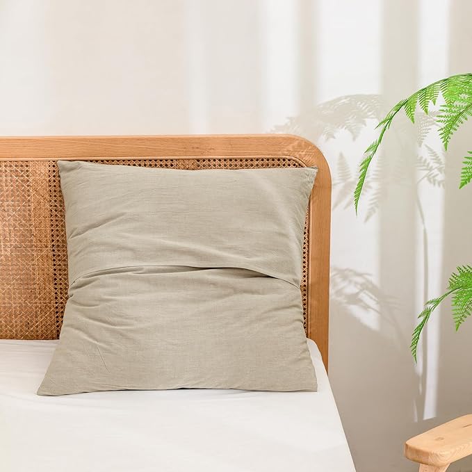 BESTOUCH 100% Washed Cotton Pillowcase for Hair and Skin Linen Feel Soft Comfortable Breathable 2 Set Pillow Case with Envelope Closure Solid Almond Milk Grey Euro 26x26 Inches