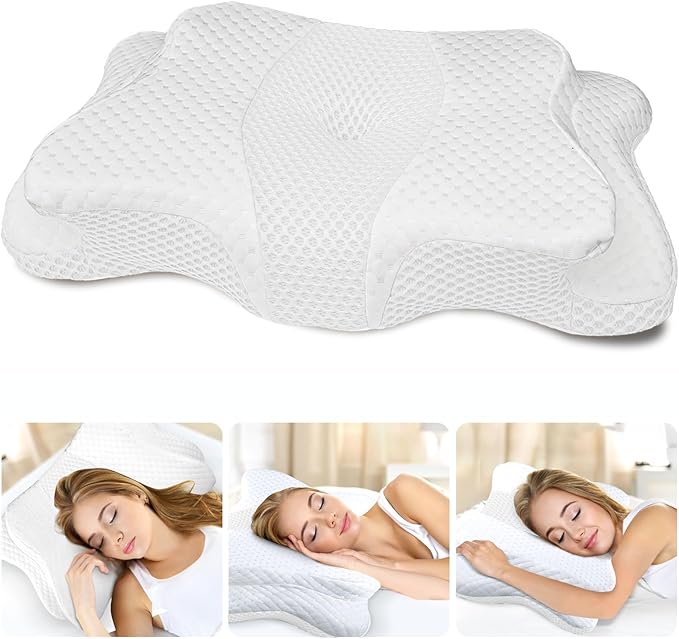 CHxxy Memory Foam Pillows, Cervical Pillow for Neck and Shoulder Pain Relief, Ergonomic Contour Bed Pillow, Soft for Side Sleep Stomach Sleeping and Back Sleeper-Queen Size&White