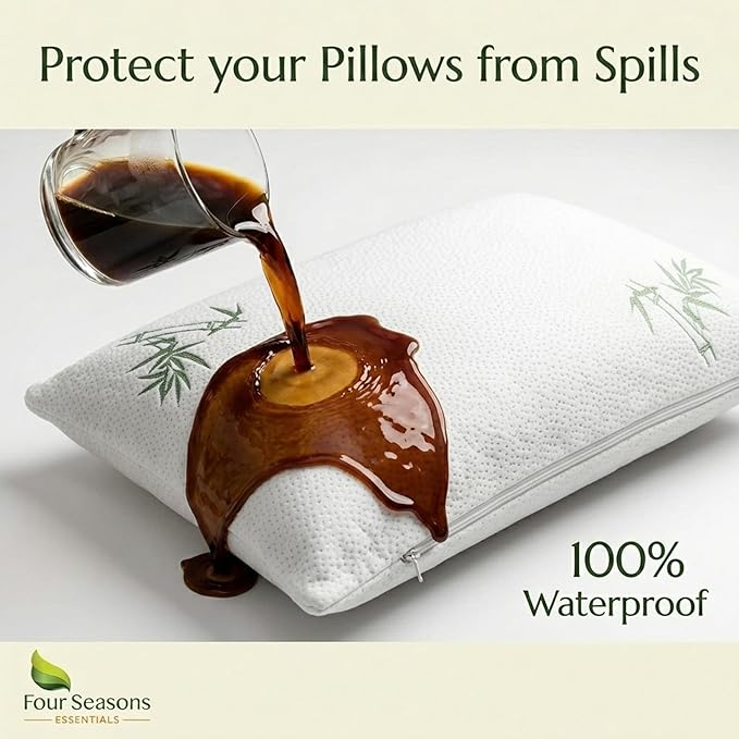Four Seasons Essentials King Size Waterproof Pillow Protectors (Set of 2) - Natural Viscose derived from Bamboo Pillow Covers - Hypoallergenic Dust Proof Zippered Encasements for 20" x 36" Pillows