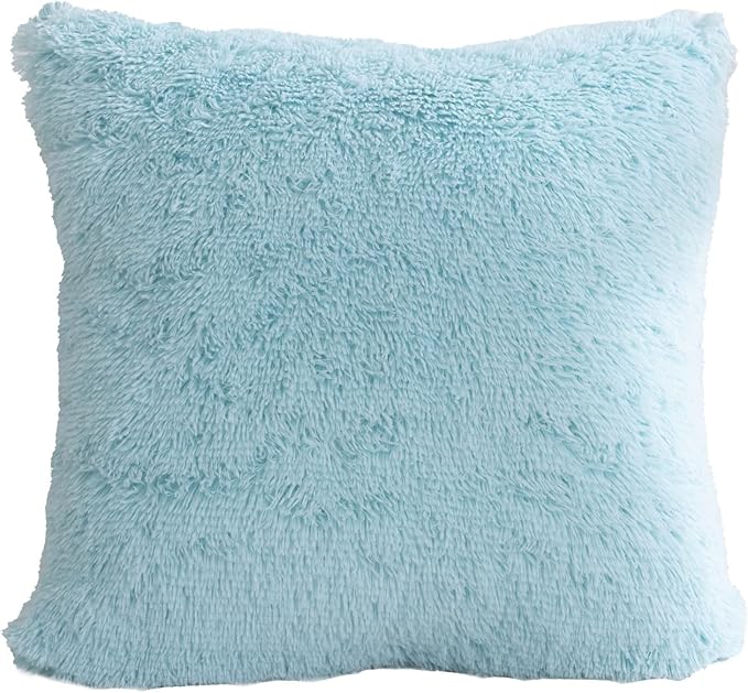 Reafort Luxury Long Hair, PV Fur, Faux Fur Euro Sham Pillow Cover/Case 26"x26" with Zipper Closure (26"x26" Euro Sham, Aqua)