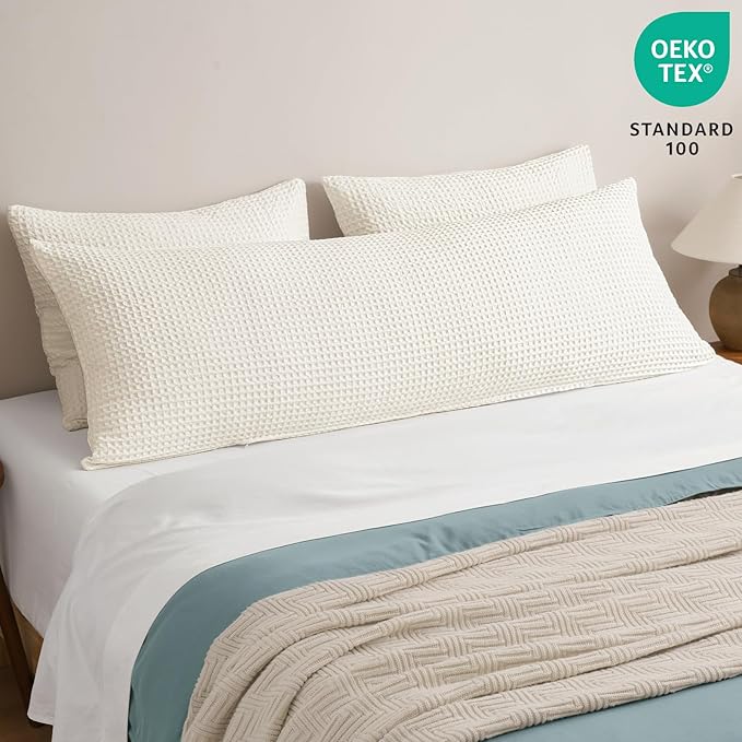 PHF Ultra Soft Waffle Weave Body Pillowcase with Zipper, No Insert, 1Pack 20" x 54" Pillow Sham, Breathable & Skin-Friendly Body Pillow case, Stylish Decorative Bed Pillow Cover, Coconut White