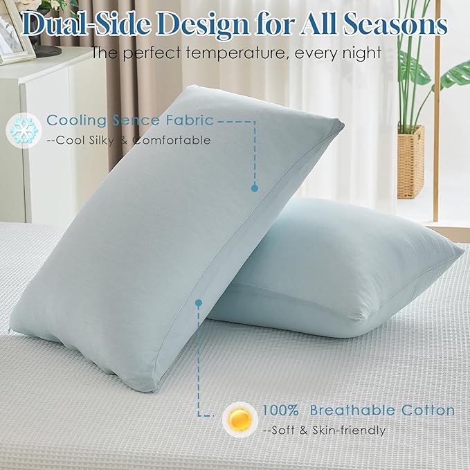 CHOSHOME Cooling Pillow Cases Zipper Pillow Covers Q-Max > 0.45 Zippered Pillowcases for Hot Sleepers, Soft, Breathable, Skin-Friendly, 2 Pack (Standard, 20"x26", Ice Blue)