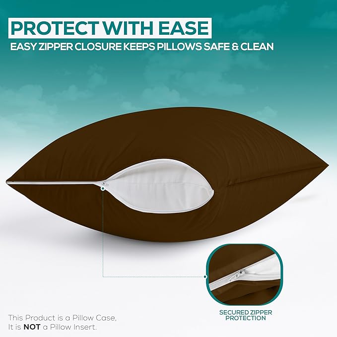 Utopia Bedding Premium 100% Waterproof Pillow Protectors with Zipper Queen Size (Set of 2), Bed Bug and Dust Mite Proof Zippered Pillow Covers, Pillow Encasement Cases, Mocha