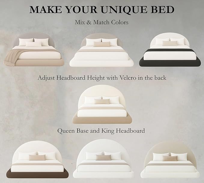 Round Bed – Washable Zip Cover - Upholstered Linen Soft Foam - Modular Minimalist Modern - Half Circle Moon - Sold Sold Separately (Waterproof White Linen, Queen Base)