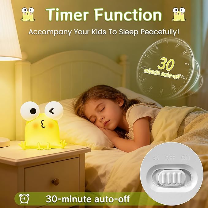 FAMIDUO Frog Night Light for Kids, Cute Funny LED Squishy Animal Silicone Lamp, Dimmable/Timer Nursery Night Light for Baby, Rechargeable Touch Bedside Lamp,Kids Room Decor, Boys Girls Birthday Gift