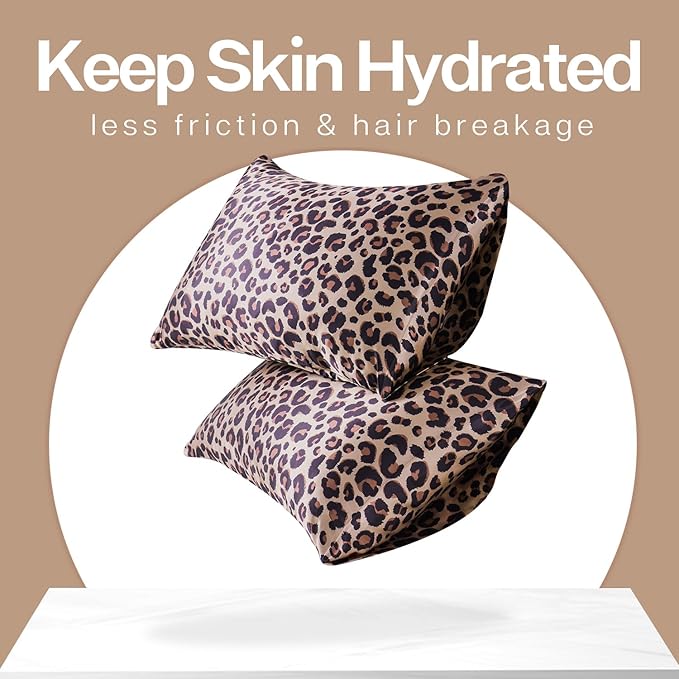 MR&HM Satin Pillowcase for Hair and Skin, Silk Satin Pillowcase 2 Pack, Queen Size Pillow Cases Set of 2, Silky Pillow Cover with Envelope Closure (20x30, Brown Leopard)