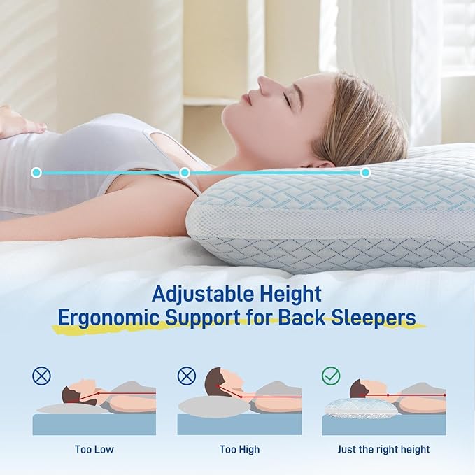 Alkyonos Shredded Memory Foam Cooling Soft Pillow Queen Size, Adjustable Hypoallergenic Hotel Quality Pillow for Back, Side and Stomach Sleeper, Viscose Derived from Bamboo, Oeko-TEX Certified