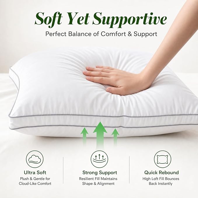 Goose Down Pillows, Standard Size Set of 2 with 3-Layer Design, Hotel Down Bed Pillow for Side, Back, and Stomach Sleepers, Soft 600 Thread Count Cotton Cover–Luxury Hotel Pillows Quality(20" x 26")