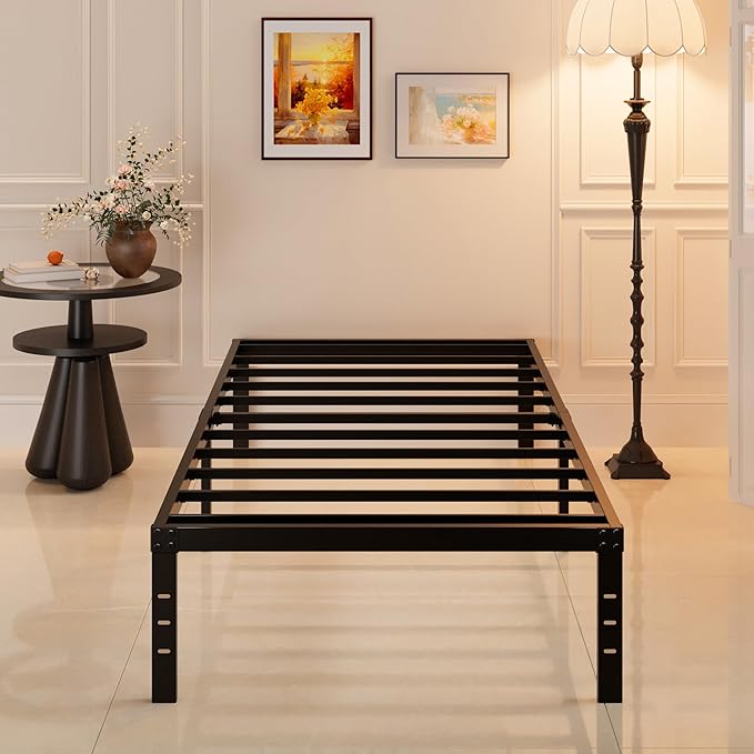 Maenizi Twin Bed Frames No Box Spring Needed, 16 Inch Heavy Duty Metal Bed Frame Twin Support Up to 2500 lbs, Easy Assembly, Noise Free, Black
