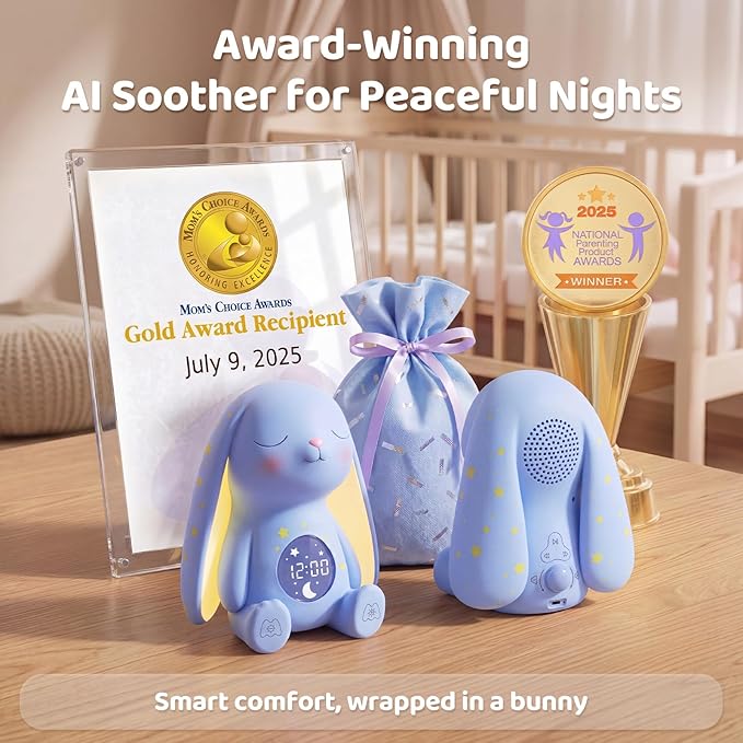 Mom's Choice Awards丨Bunny White Noise Sound Machine Baby for Sleep- AI Cry Detection, 100 Soothing Sounds, Full APP Access Included, Newborn Baby Boy Gifts, Night Light & Sleep Trainer, New Mom Gift