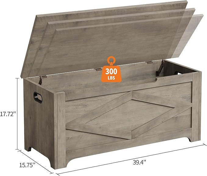 GarveeHome 39.4 in Storage Chest, Wooden Storage Bench with Safety Hinges, Easy Assembly, Large Shoe Bench for Entryway, Living Room, Bedroom