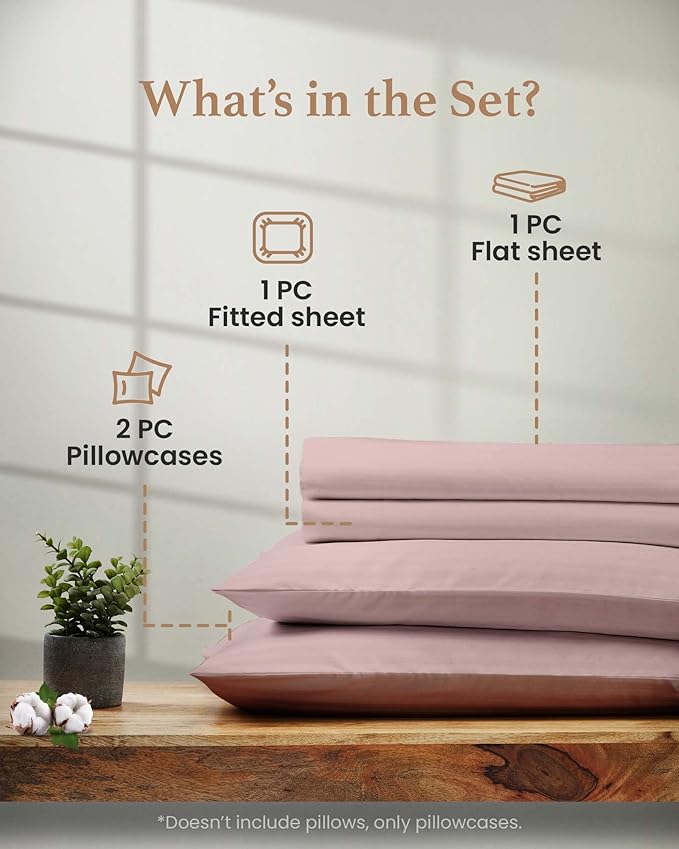 Good Sleep Bedding California King Sheet Sets, 4 Piece, 100% Egyptian Cotton Cal King Sheet Set, Sateen Weave, Ultra-Soft, 16" Deep Pocket California King Sheet Set - Blush