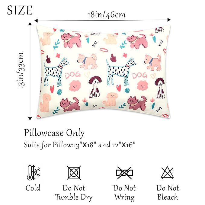 Cloele Kids Toddler Pillowcase Envelope Travel Pillowcase Baby Pillow Cover Fits Pillows Sized 12x16 or 13x18-1 Pack Soft Children’s Bedding Pillowslip Case for Boys and Girls -Cute Dogs