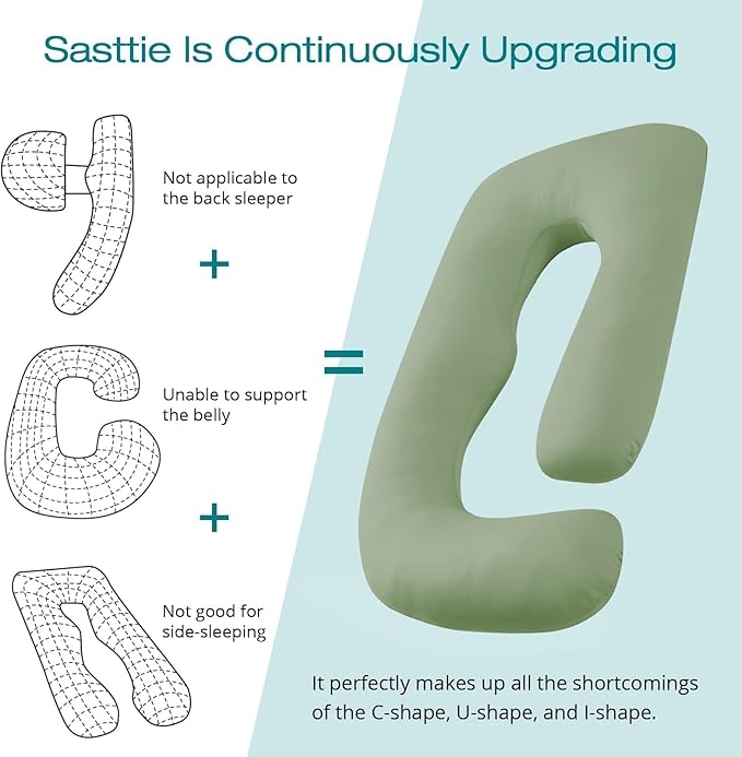 Sasttie Pregnancy Pillows for Sleeping, U Shaped Cooling Full Body Pillow with Removable Cover, Pregnant Women Must Haves, Maternity Essential, Green
