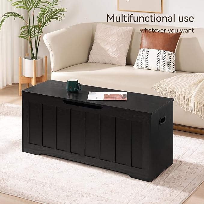 VANKILEY 43.3" Storage Chest Extra Large,Storage Trunk with 2 Safety Hinges,Wooden Storage Bench,Shoe Bench,43.3x15.7x19.1 Inch,Easy Assembly,Storage Bench for Bedroom,Living Room,entryway(Black).
