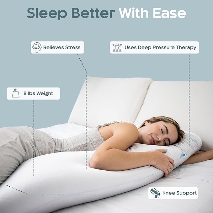 SleepCloud Weighted Body Pillow 8lbs - Weighted Pillow for Deeper Sleep (48” x 14”) - Cooling Body Pillows for Adults, Full Body Pillow for Adults, Side Sleeper Body Pillows with Cover (X-Large/White)