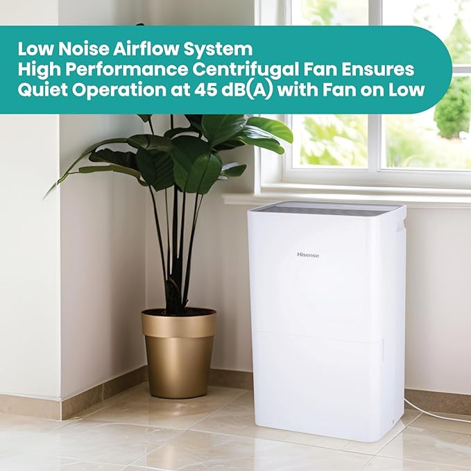 Hisense 50 Pint Portable Dehumidifier, Energy Efficient Quiet Humidity Absorber Moisture Extractor for Bathroom Bedroom Garage Attic Large Home House Crawl Space Closet