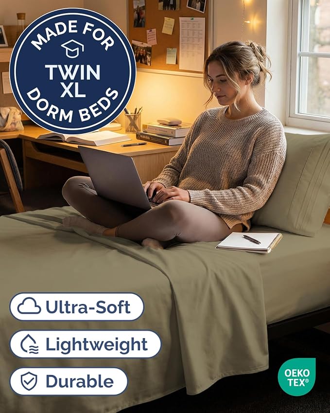 Twin XL Size 3 Piece Sheet Set - Comfy Breathable & Cooling Sheets - Hotel Luxury Bed Sheets for Women & Men - Deep Pockets, Easy-Fit, Extra Soft & Wrinkle Free Sheets - Khaki Oeko-Tex Bed Sheet Set