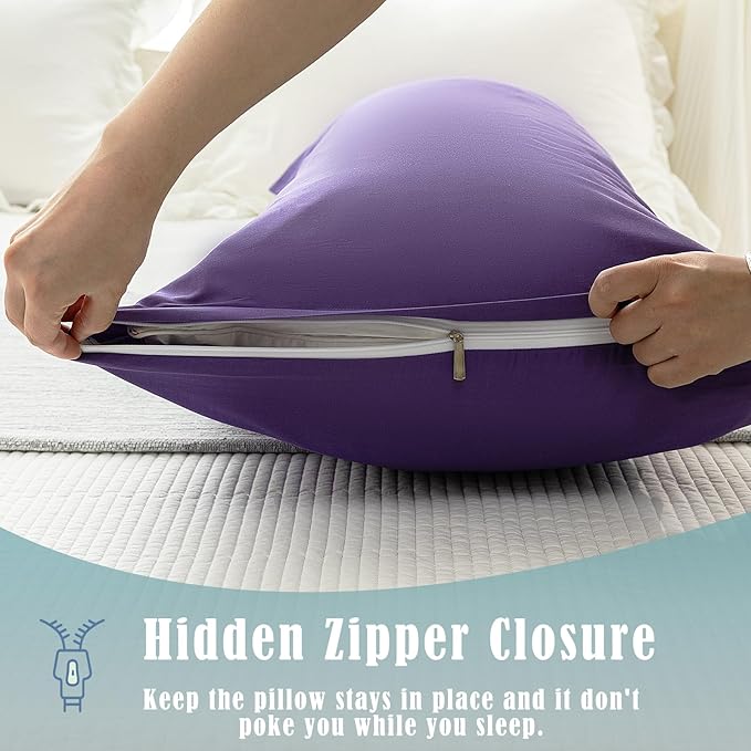 Body Cooling Pillow Cases Cover, Bamboo Rayon Body Pillowcases with Zipper Closure, Cool & Breathable Pillow Case for Hot Sleepers and Night Sweats, 20x54 inches, Dark Purple