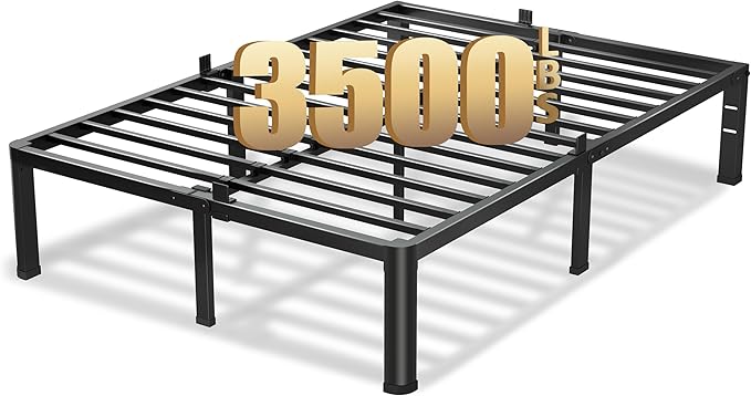 VIPSHOW 16 Inch Full Size Bed Frame, 3500Lbs Heavy Duty Metal Platform with Round Corner Legs Mattress Slide Stopper, Steel Slat Support No Box Spring Needed, Noise Free, Non-Slip, Easy Assembly