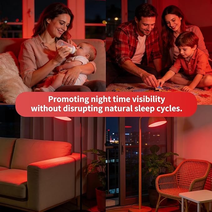 625nm Red Light Bulbs for Sleep, 3W 100% Blue Light Block Light Bulbs that Mimics the Natural Tones of Sunset, Promote Melatonin Production, Relieve Stress, Perfect for Baby's Bedroom, Sleeping, 4PK