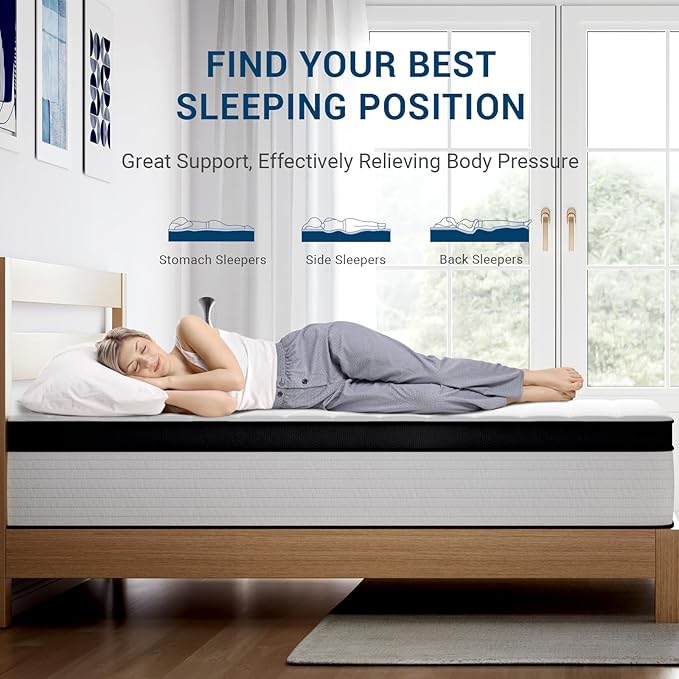 Avenco 10 Inch Queen Mattress in a Box, Medium Firm Hybrid Mattresses with Smarts™ Coil for Motion Isolation, Strong Edge Support, CertiPUR-US Certified