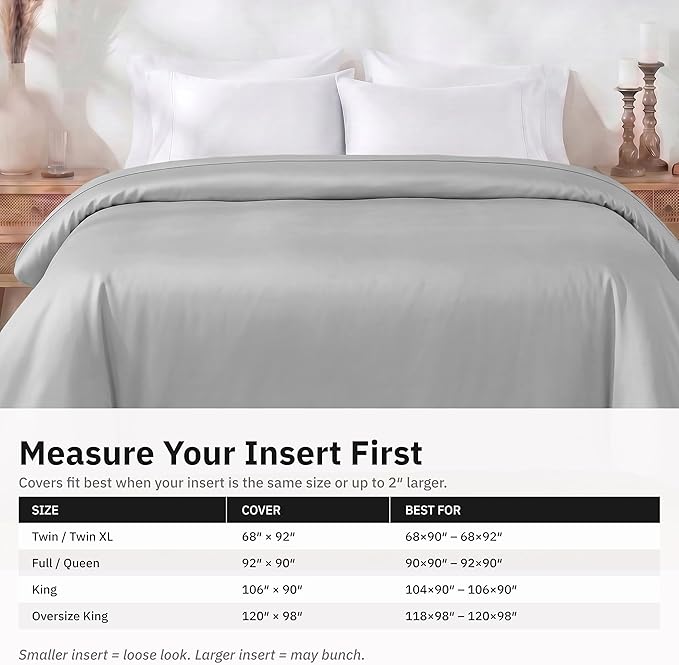 California Design Den Full/Queen Size Duvet Cover - Winner Good Housekeeping Best Bedding Awards 2025-400 Thread Count Sateen, 100% Cotton Comforter Cover, Button Closure & Corner Ties - Light Grey