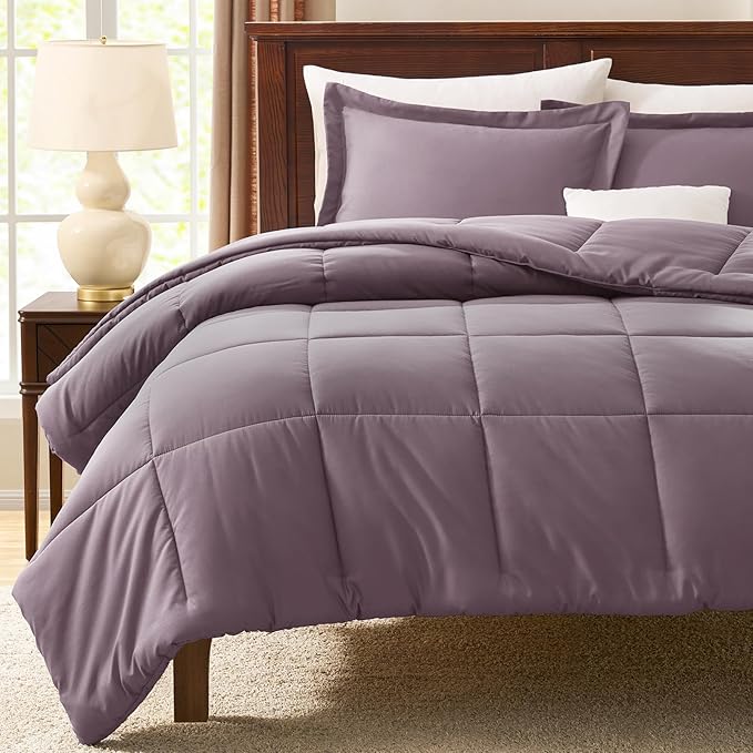 CozyLux Full Size Comforter Sets - 270GSM Dusty Purple Bedding Sets for All Seasons, 3 Pieces Box Stitched Bed Set with 1 Down Alternative Comforter and 2 Pillow Shams, Soft, Lightweight, Breathable