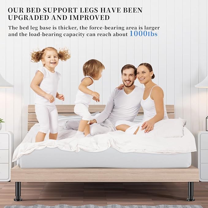 Set of 4 Adjustable Bed Legs Replacement, Adjustable Metal Bed Frame Support Legs 5.9-9.84 inch, Upgrade Under Bed Support Leg with Wider Base, Heavy Duty Center Support Legs