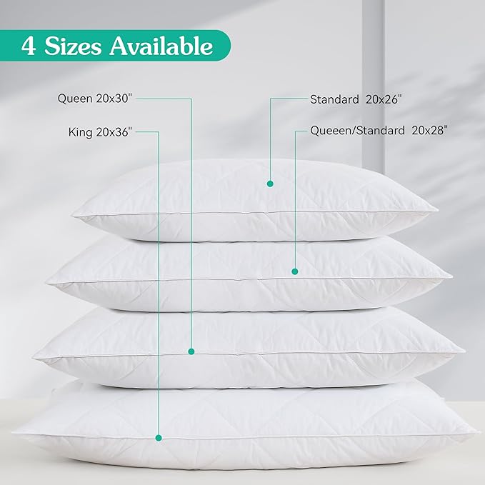 Three Geese White Goose Feather Cotton Pillows Standard Size Set of 2- Soft 600 Thread Count 100% Cotton, Medium Firm,Soft Support Surround Fill Cotton (Standard Size:Pack of 2)