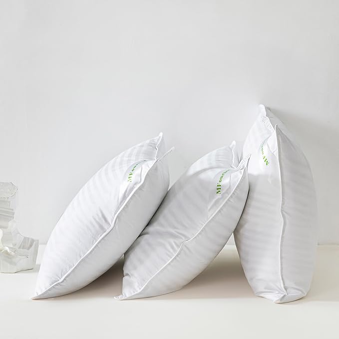 Goose Down Feather Pillows Stripe White Bed Pillow for Sleeping,100% Cotton Fabric Good for Side and Back Stomach Sleeper Queen Size 1 Pack