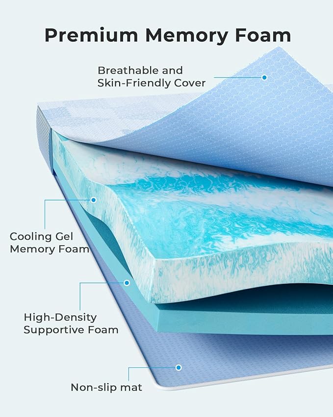 PERLECARE Twin XL Mattress Topper -3 Inch Cooling Gel Memory Foam Bed Topper with Bamboo Cover, Soft & Supportive, Pressure Relief, Removable and Washable, Made with CertiPUR-US® Certified & Oeko-Tex